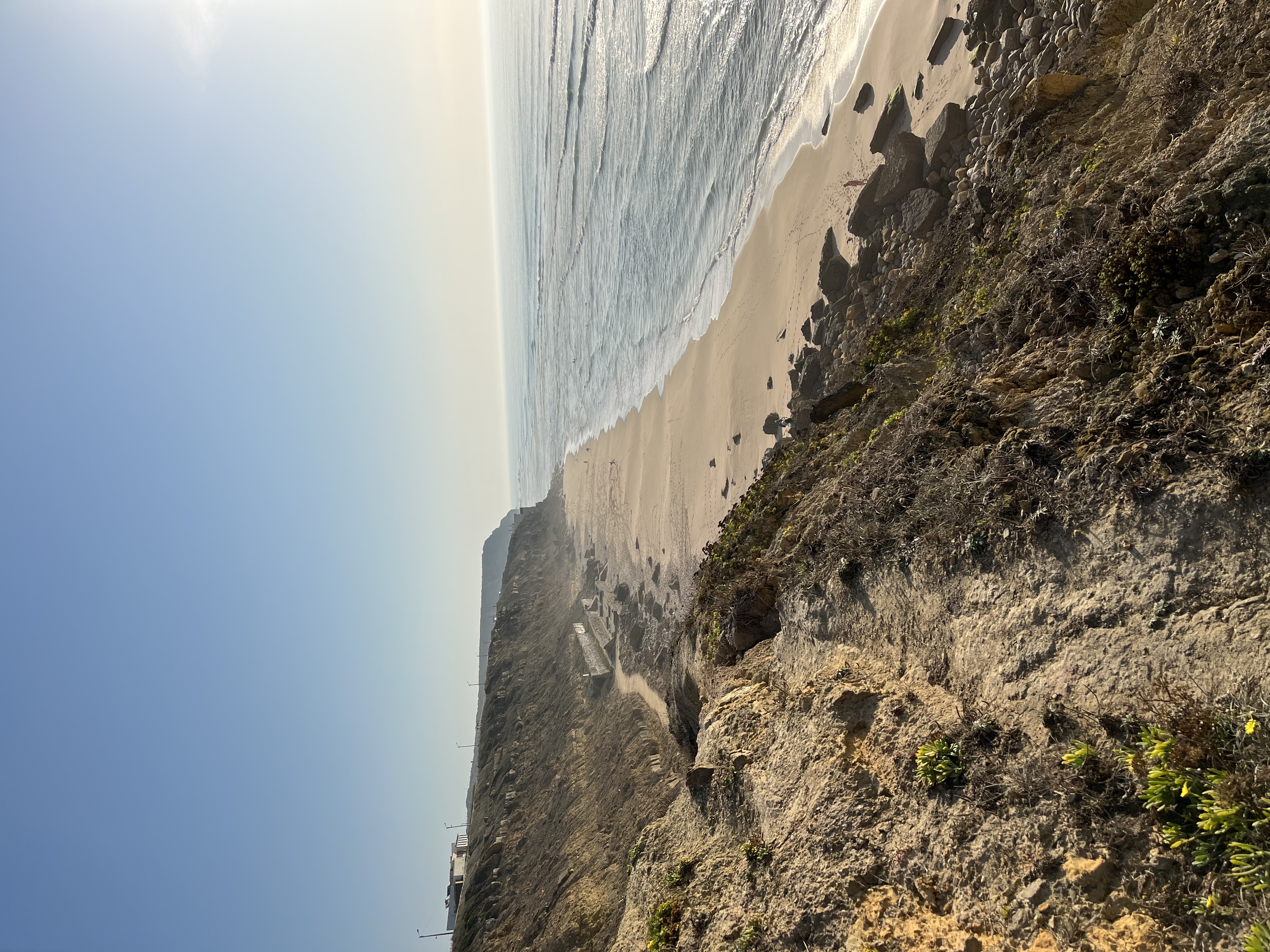 Rugged cliffs above a wide sandy beach on the Atlantic coast